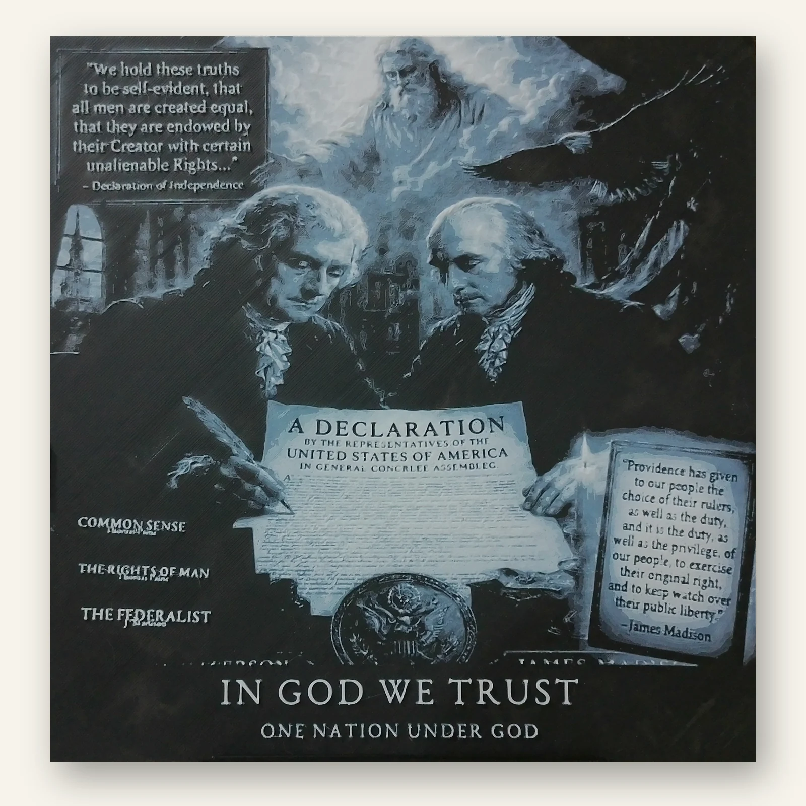 Blue monochrome Declaration In God We Trust art