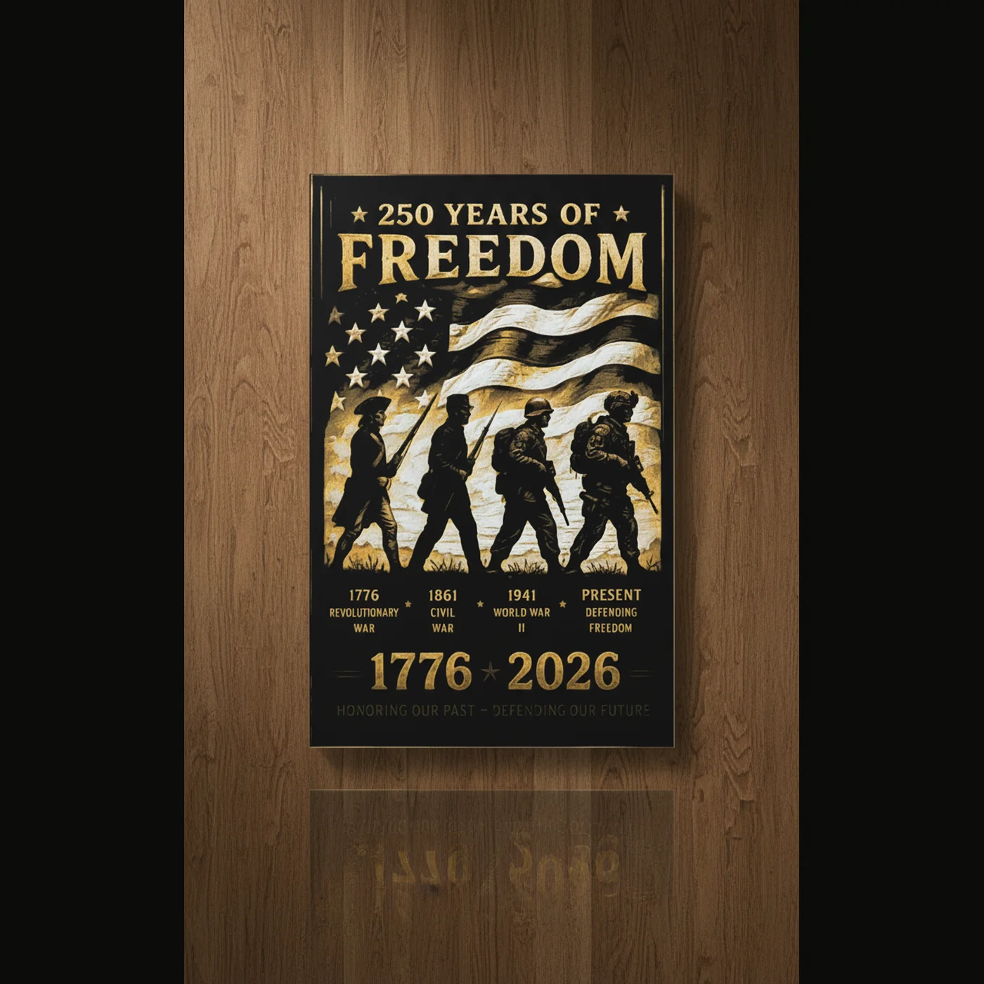 Golden Age 250 Years of Freedom 1776 to 2026 art displayed upright