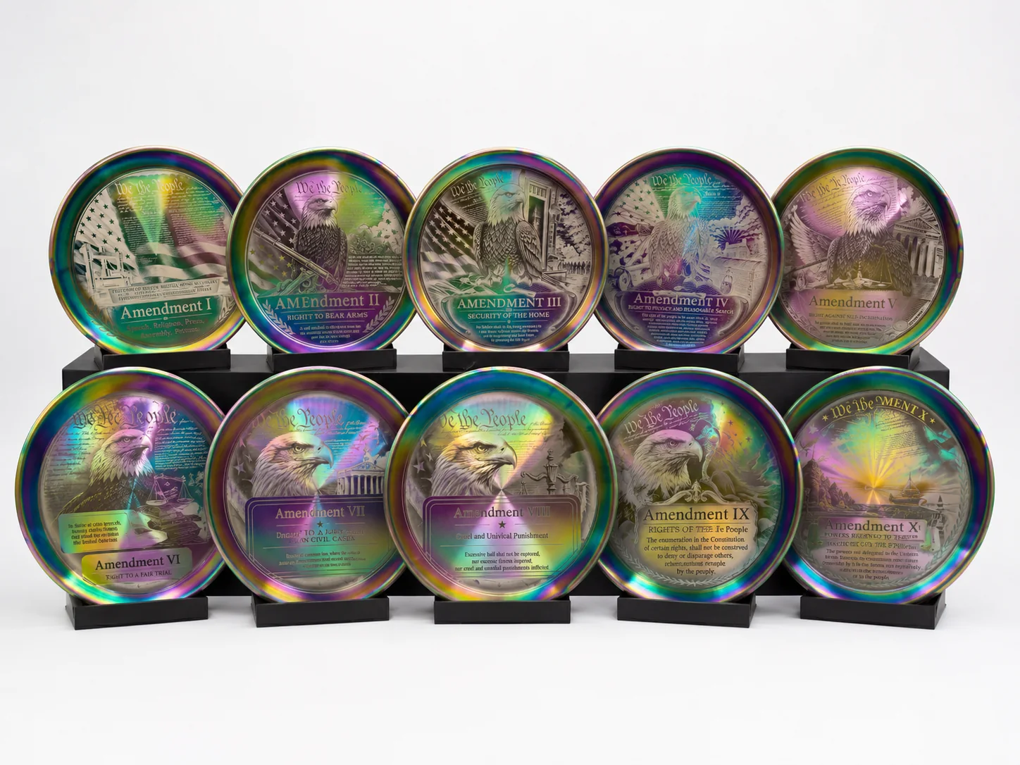 Full Rainbow Stainless Bill of Rights display plate set